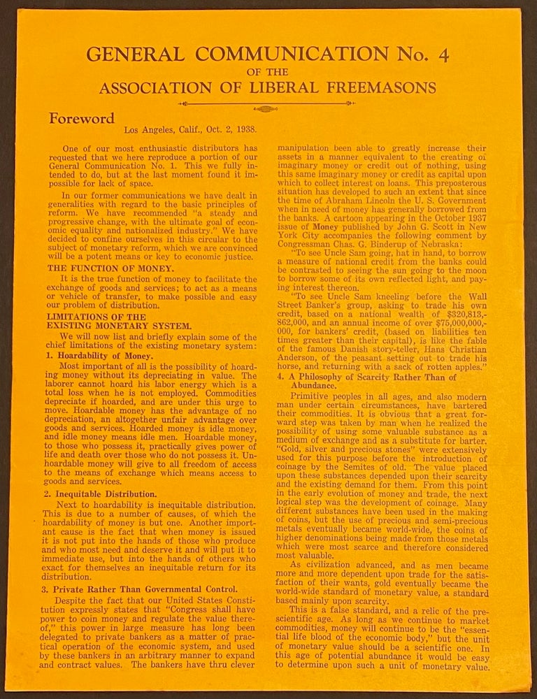 Cat.No: 325940 General Communication No. 4 of the Association of Liberal Freemasons