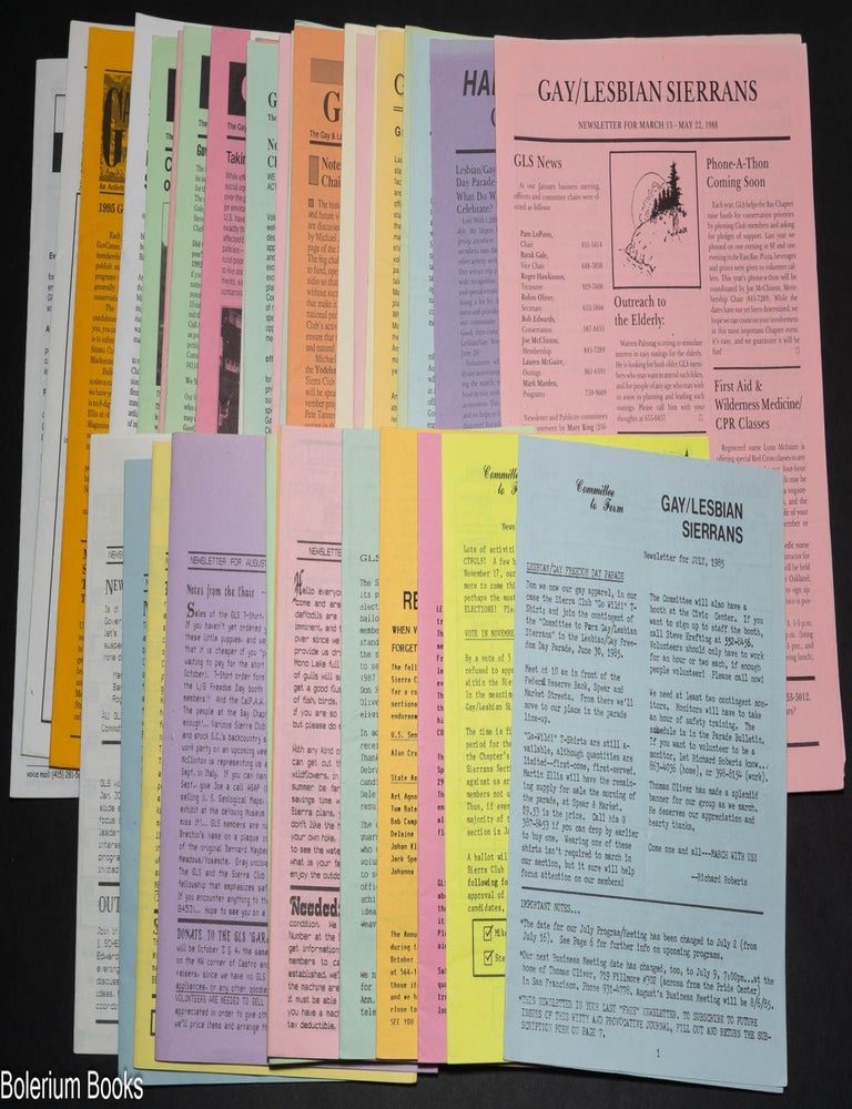 Cat.No: 326014 Gay/Lesbian Sierrans newsletter: Newsletters for July 1985 - April/May 2004 [broken run of 39 issues]. Sierra Club.