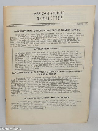 Cat.No: 327056 African Studies Newsletter; vol. 1, no. 7 (December 1968
