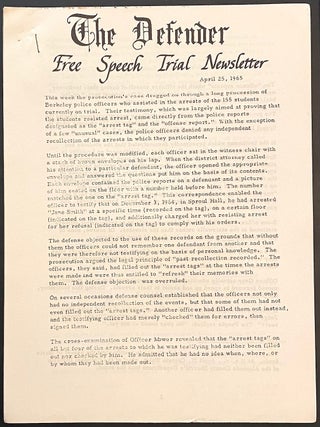 Cat.No: 327529 The Defender: Free Speech Trial Newsletter (April 25, 1965