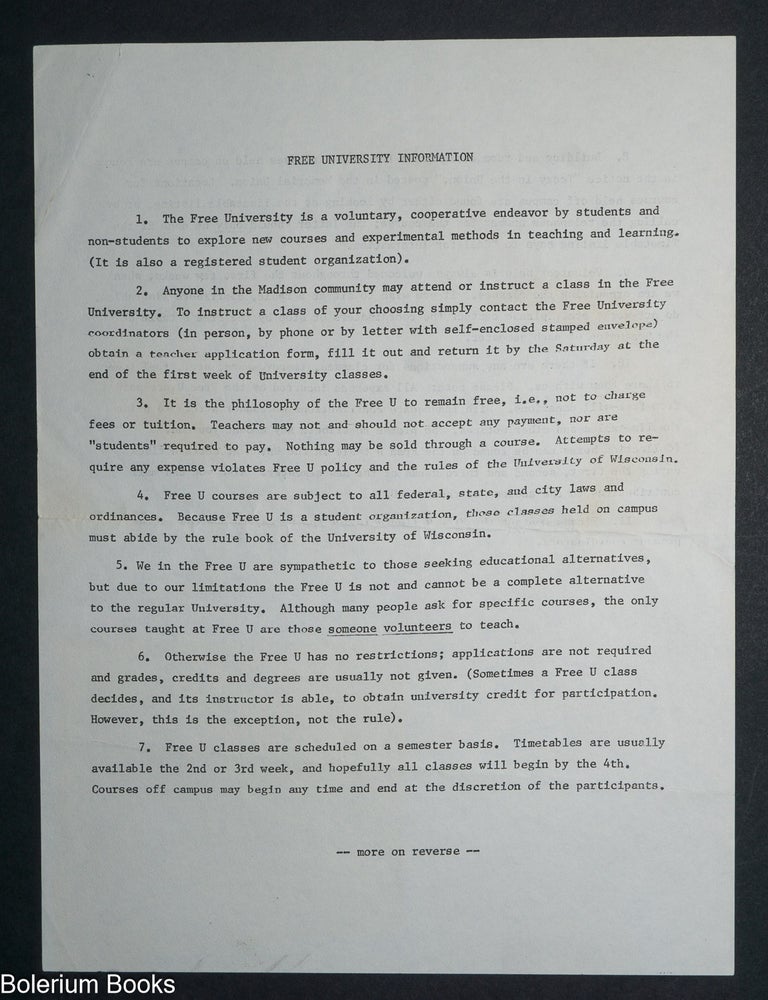 Free University Information handbill