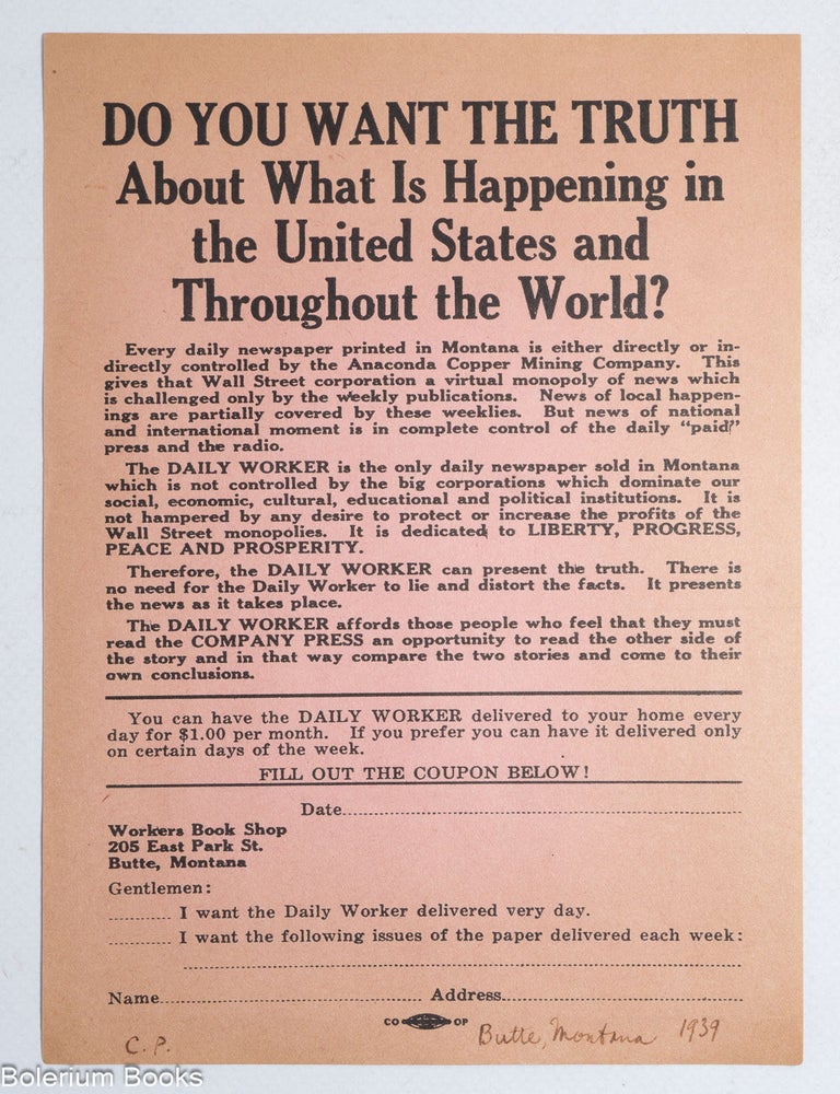 Cat.No: 327646 Do you want the truth about what is happening in the United States and throughout the world? [handbill]