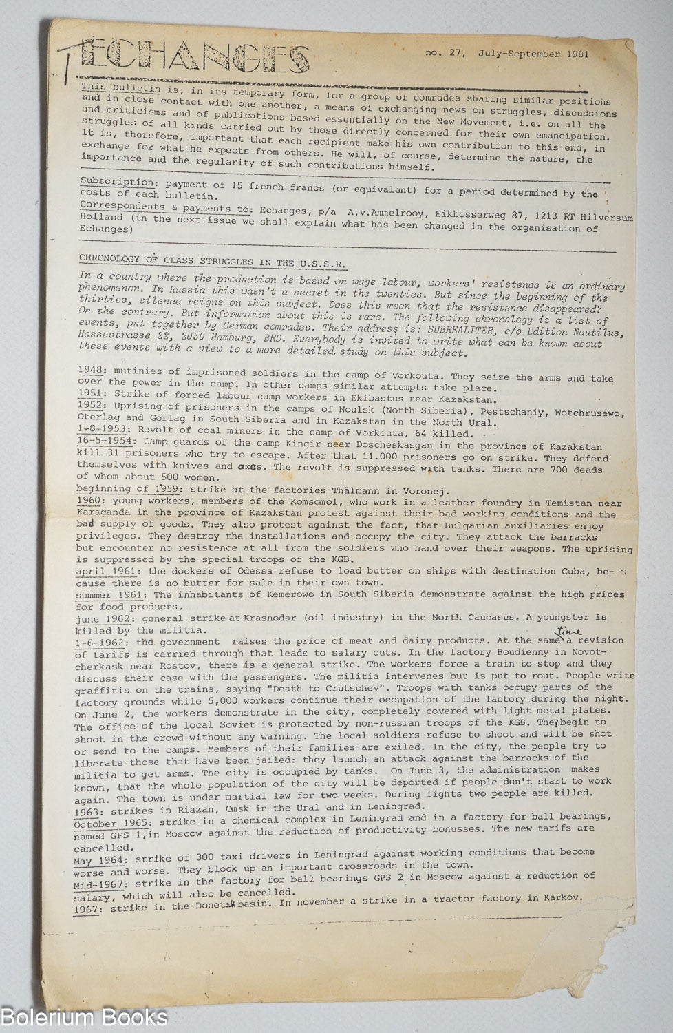 Echanges; no. 27 July-September 1981 | Henri Simon