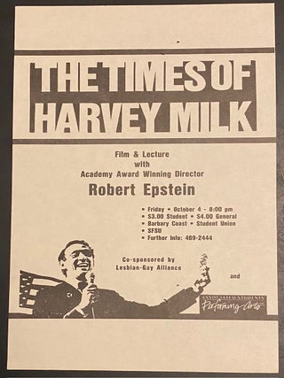 Cat.No: 328601 The Times of Harvey Milk: Film and lecture with Academy Award winning...