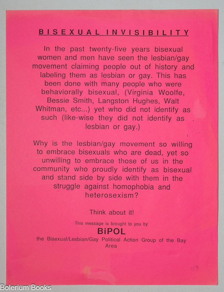 Cat.No: 328696 Bisexual Invisibility [handbill