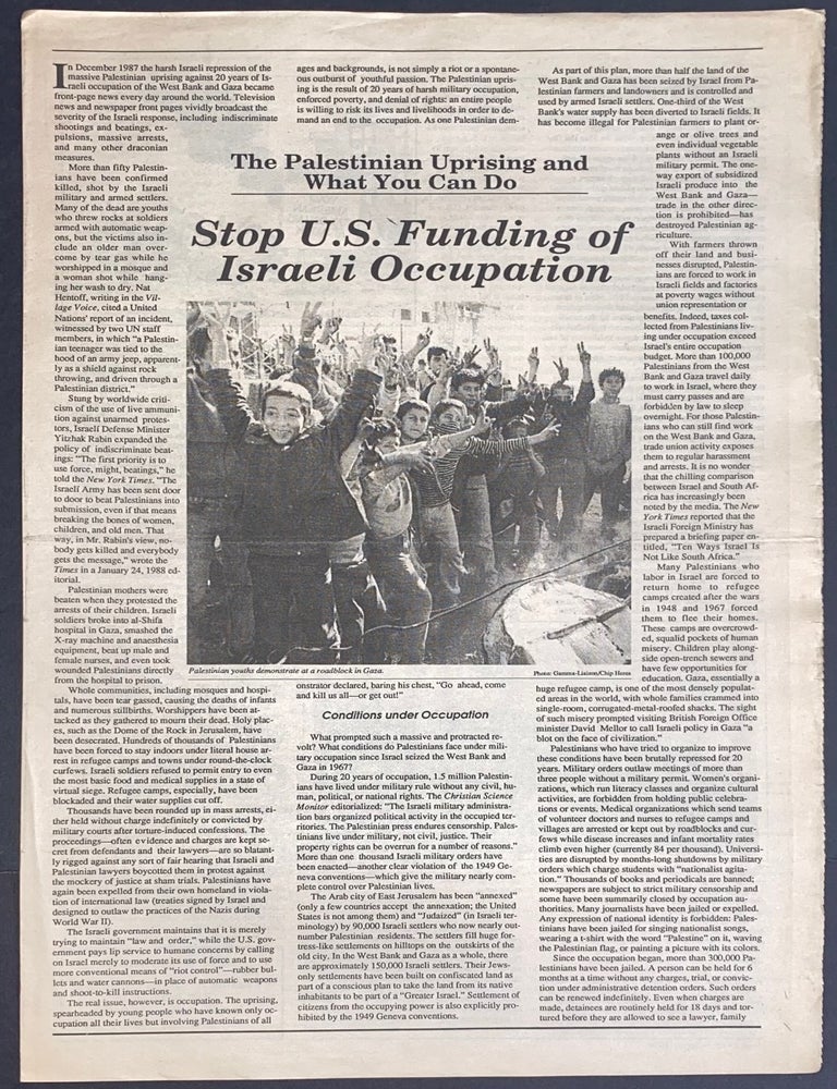 Cat.No: 328798 The Palestinian Uprising and What You Can do. Stop US Funding of Israeli Occupation