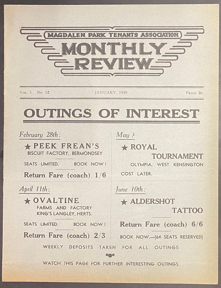 Cat.No: 329182 Magdalen Park Tenants Association Monthly Review. Vol. 1 no. 12 (January 1939)