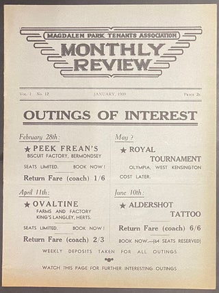 Cat.No: 329182 Magdalen Park Tenants Association Monthly Review. Vol. 1 no. 12 (January 1939
