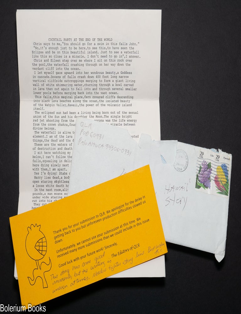 Mss for Cocktail Party at the End of the World and rejection letter ...