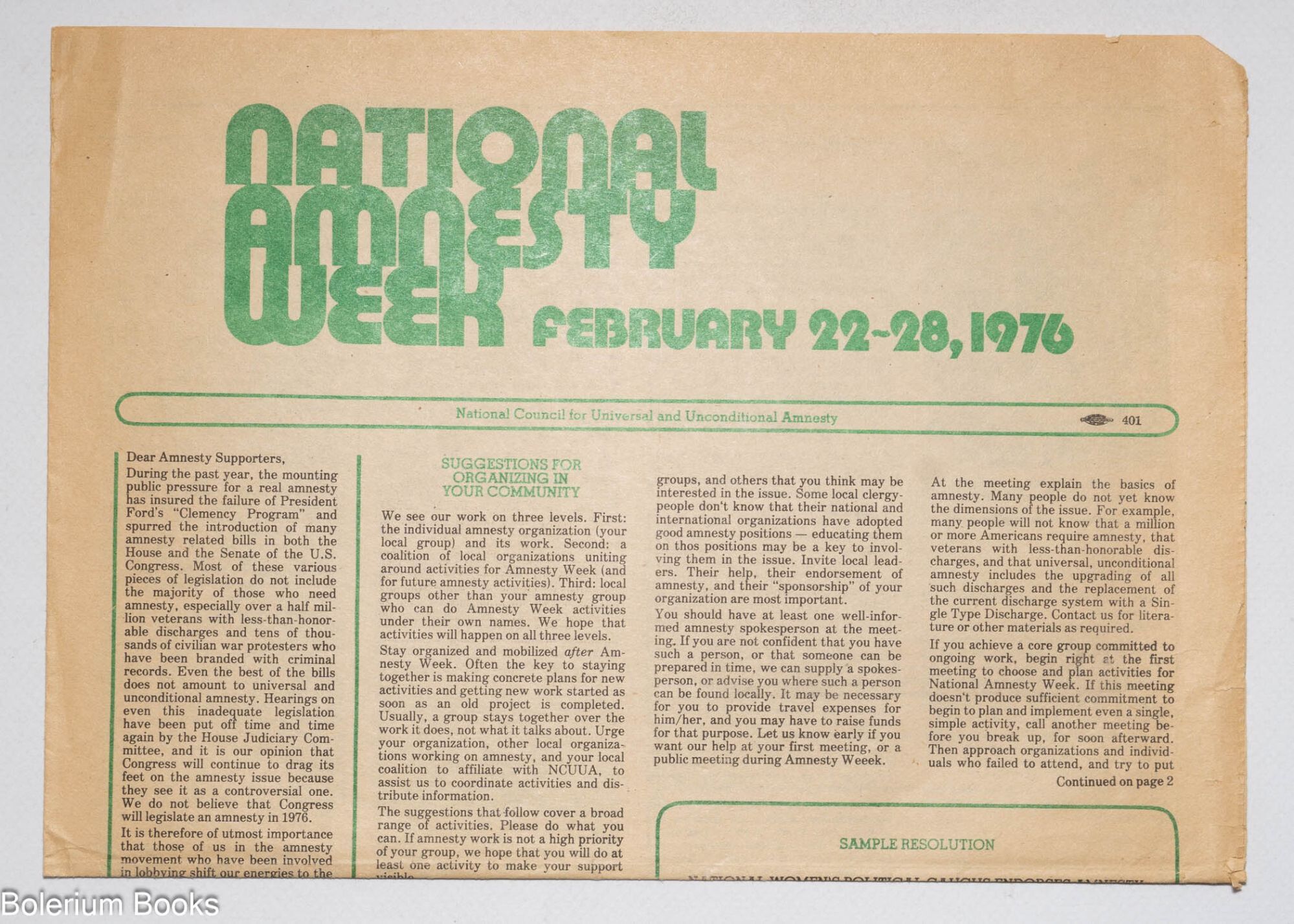 Amnesty Week National Amnesty Week: February 22-28, 1976