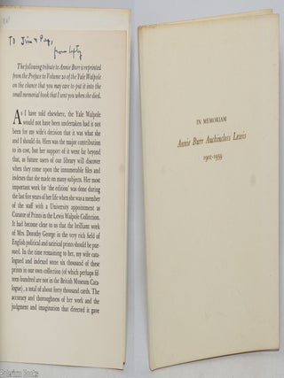 Cat.No: 329722 In Memoriam: Annie Burr Auchincloss Lewis [inscribed & signed twice by...