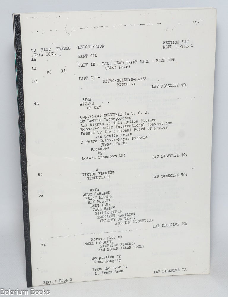 script : The Wizard of Oz. Copyright MCMXXXIX IN U.S.A. Produced by ...