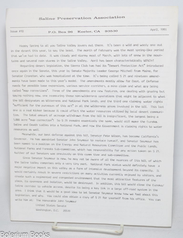 Cat.No: 330387 Saline Preservation Association issue #10 (April 1991)