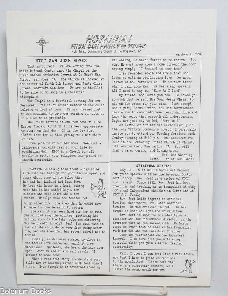 Cat.No: 330465 Hosanna! a publication of the Holy Trinity Community Church of
