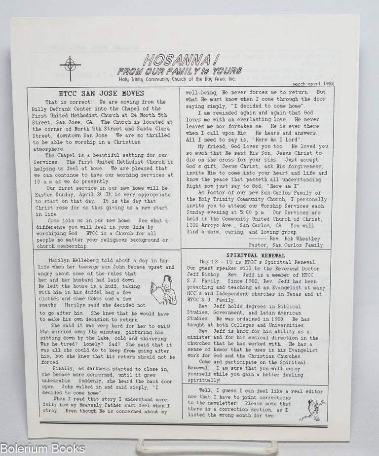 Cat.No: 330465 Hosanna! a publication of the Holy Trinity Community Church of