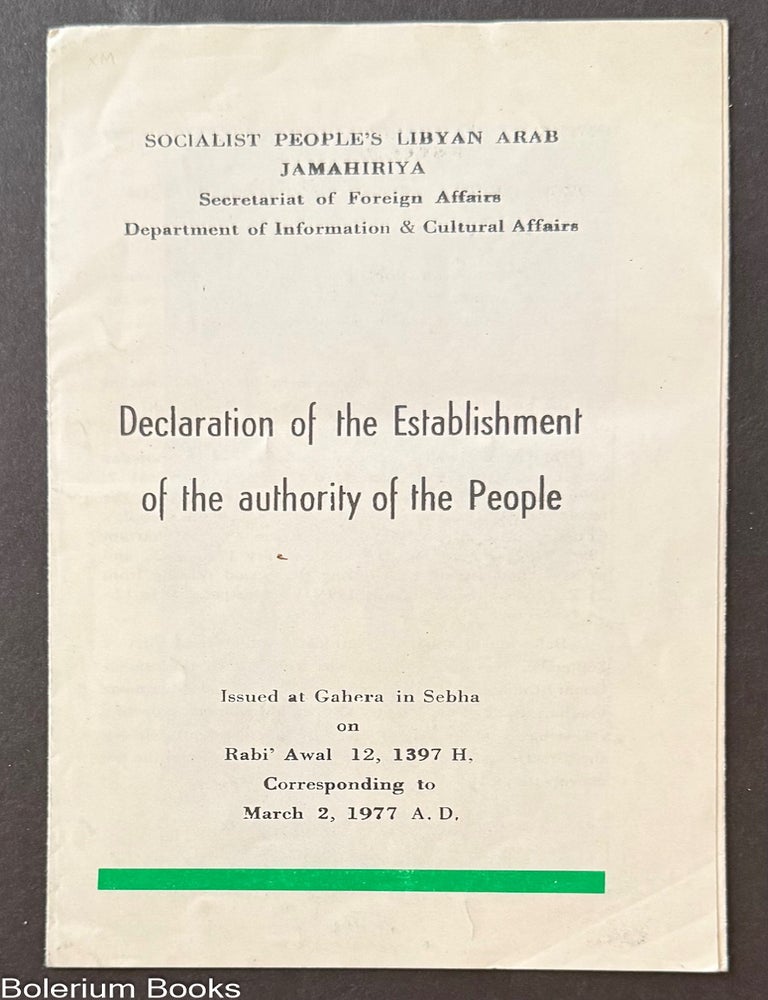Cat.No: 330687 Declaration of the establishment of the authority of the people