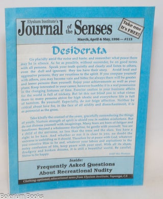 Cat.No: 331239 Elysium Institute's Journal of the Senses #113 (March-May 1996). Art...