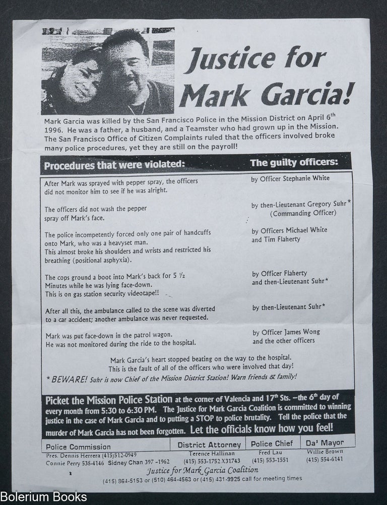 Cat.No: 331367 Justice for Mark Garcia [handbill]
