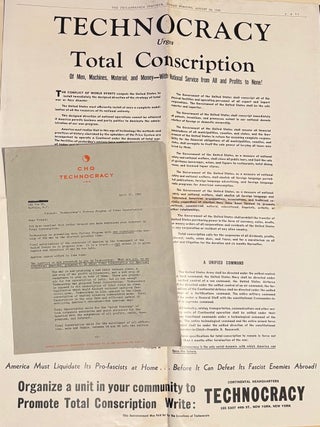 Cat.No: 331559 Technocracy urges total conscription of Men, Machines, Materiel, and Money...
