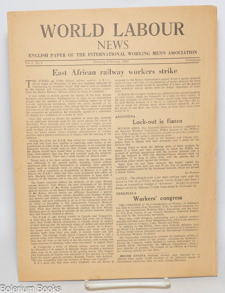 Cat.No: 331707 World Labour News; English paper of the International Workingmen's Association, vol. 1, no. 1 (Jan-Feb 1960)