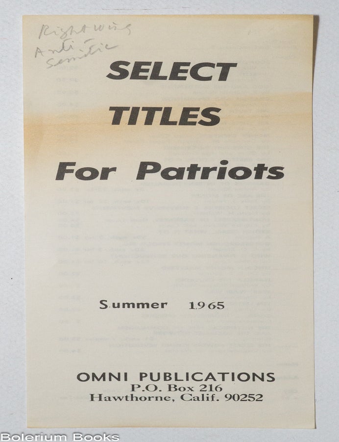 Cat.No: 331719 Select Titles for Patriots: Summer 1965