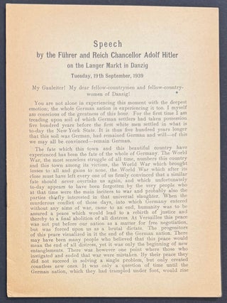 Cat.No: 332144 Speech by the Fuhrer and Reich Chancellor Adolph Hitler on the Langer...