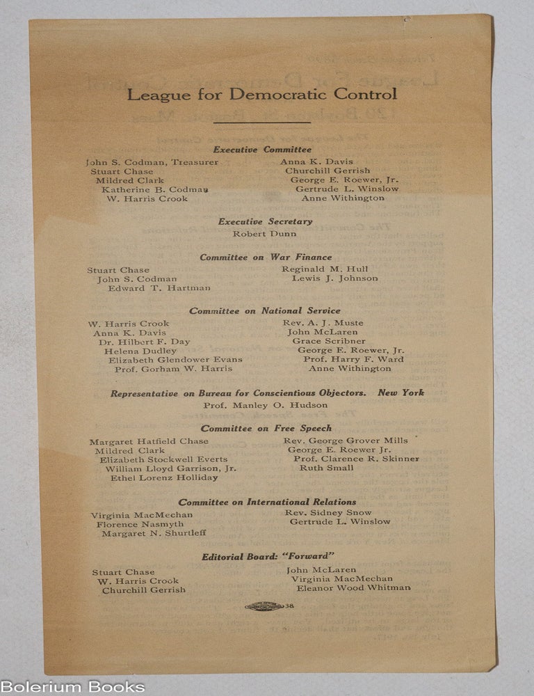 Cat.No: 332974 League for Democratic Control [handbill]