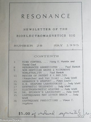 Resonance. Newsletter of the Bioelectromagnetics SIG [Special Interest Group]