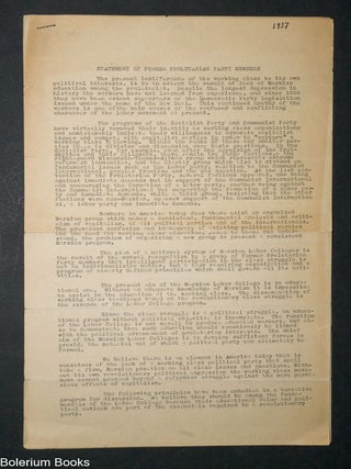 Cat.No: 333503 Statement of former Proletarian Party members. W. H Camfield