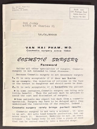 Cat.No: 333592 Van Hai Pham, MD. Cosmetic surgery since 1960