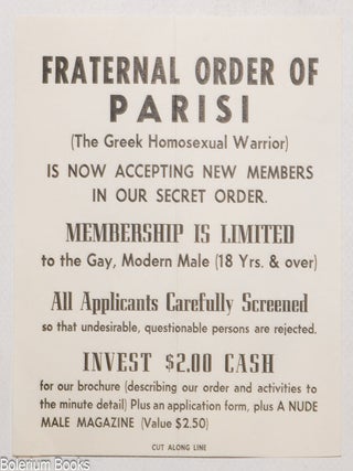 Cat.No: 334261 Fraternal Order of Parisi (the Greek Homosexual Warrior) is now accepting...