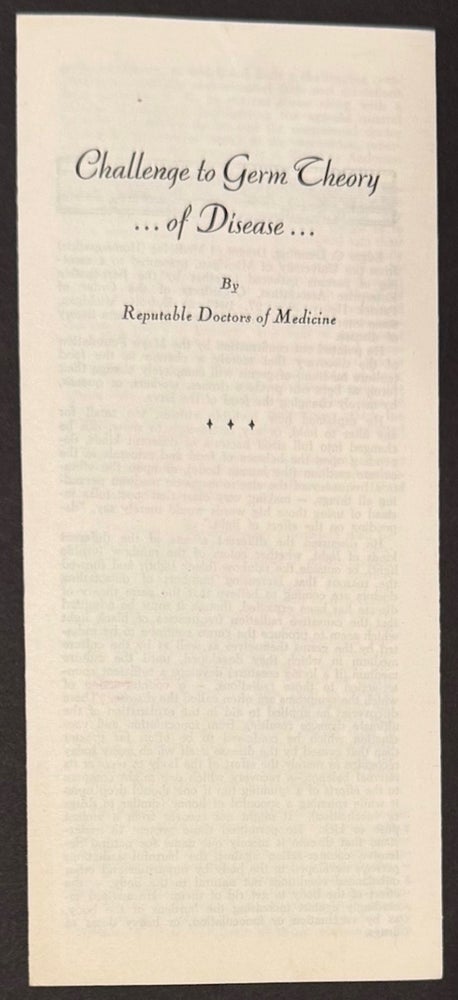 Cat.No: 335415 Challenge to Germ Theory of Disease by Reputable Doctors of