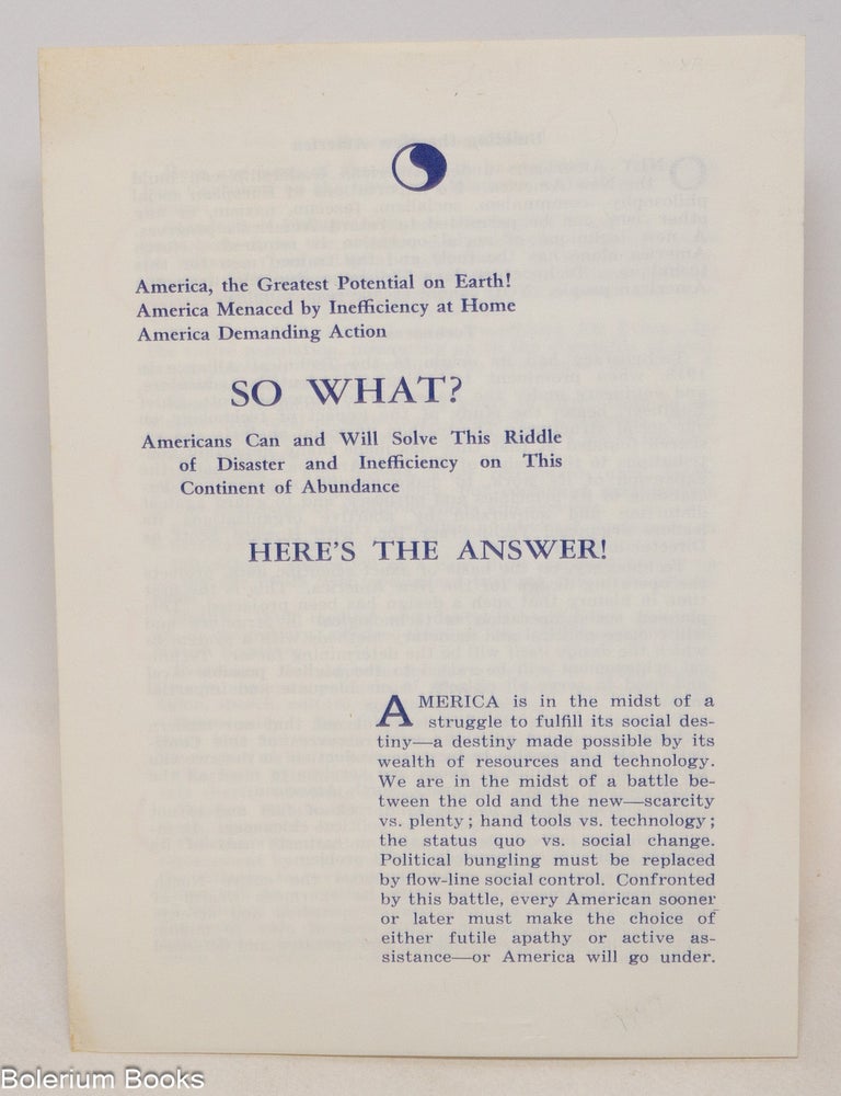Cat.No: 335551 America, the greatest potential on earth! America menaced by inefficiency