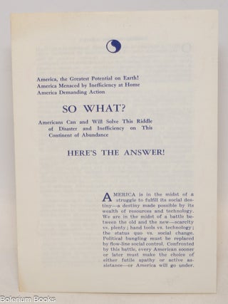 Cat.No: 335551 America, the greatest potential on earth! America menaced by inefficiency...