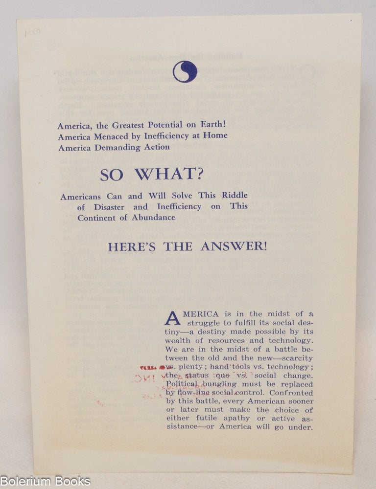 Cat.No: 335895 America, the greatest potential on earth! America menaced by inefficiency