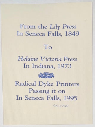 Cat.No: 335934 From the Lily Press in Seneca Falls, 1849 to Helaine Victoria Press in...