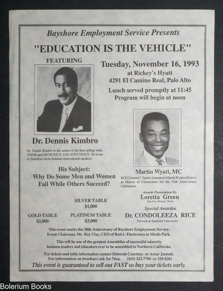 Cat.No: 336117 Bayshore Employment Service Presents "Education is the Vehicle" featuring Dr