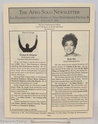 Cat.No: 336457 The Afro Solo Newsletter. San Francisco's African American Solo...