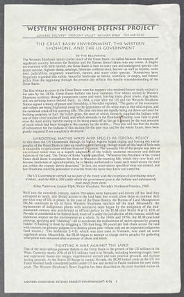 Cat.No: 336838 The Great Basin environment, the Western Shoshone, and the US Government...