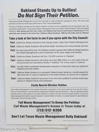 Cat.No: 336933 Oakland Stands Up to Bullies! Do Not Sign Their Petition [handbill