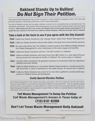 Cat.No: 336933 Oakland Stands Up to Bullies! Do Not Sign Their Petition [handbill
