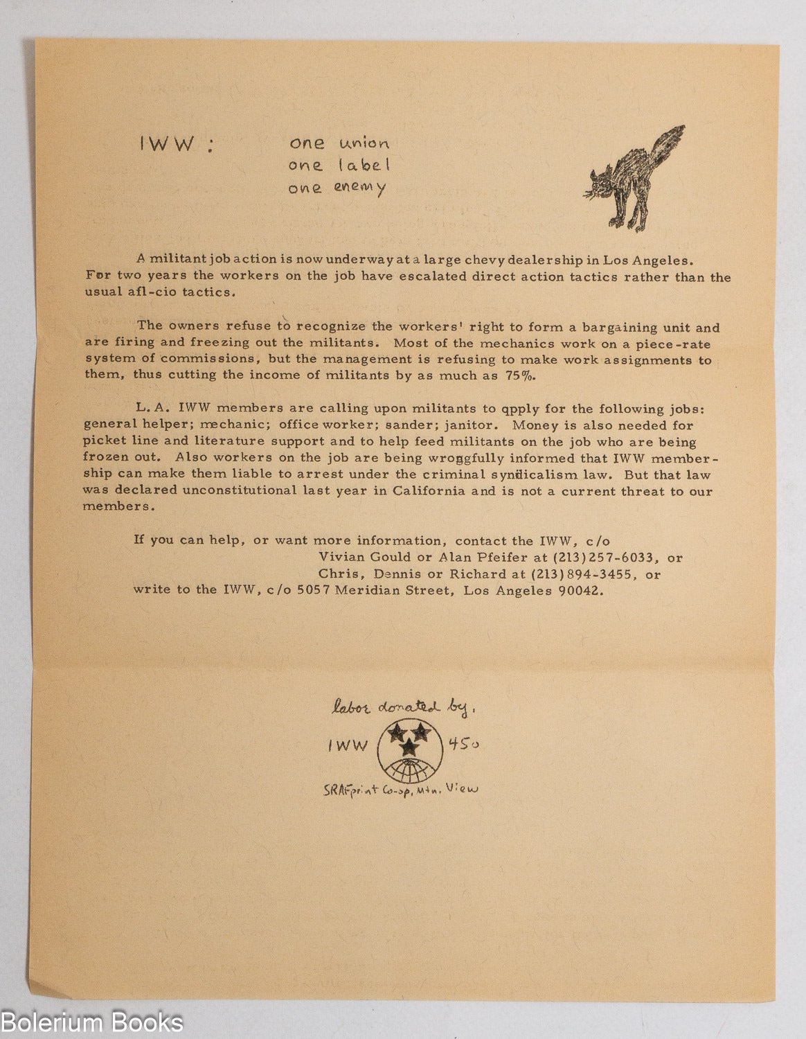 Letter requesting support for unionization campaign at a Los Angeles ...
