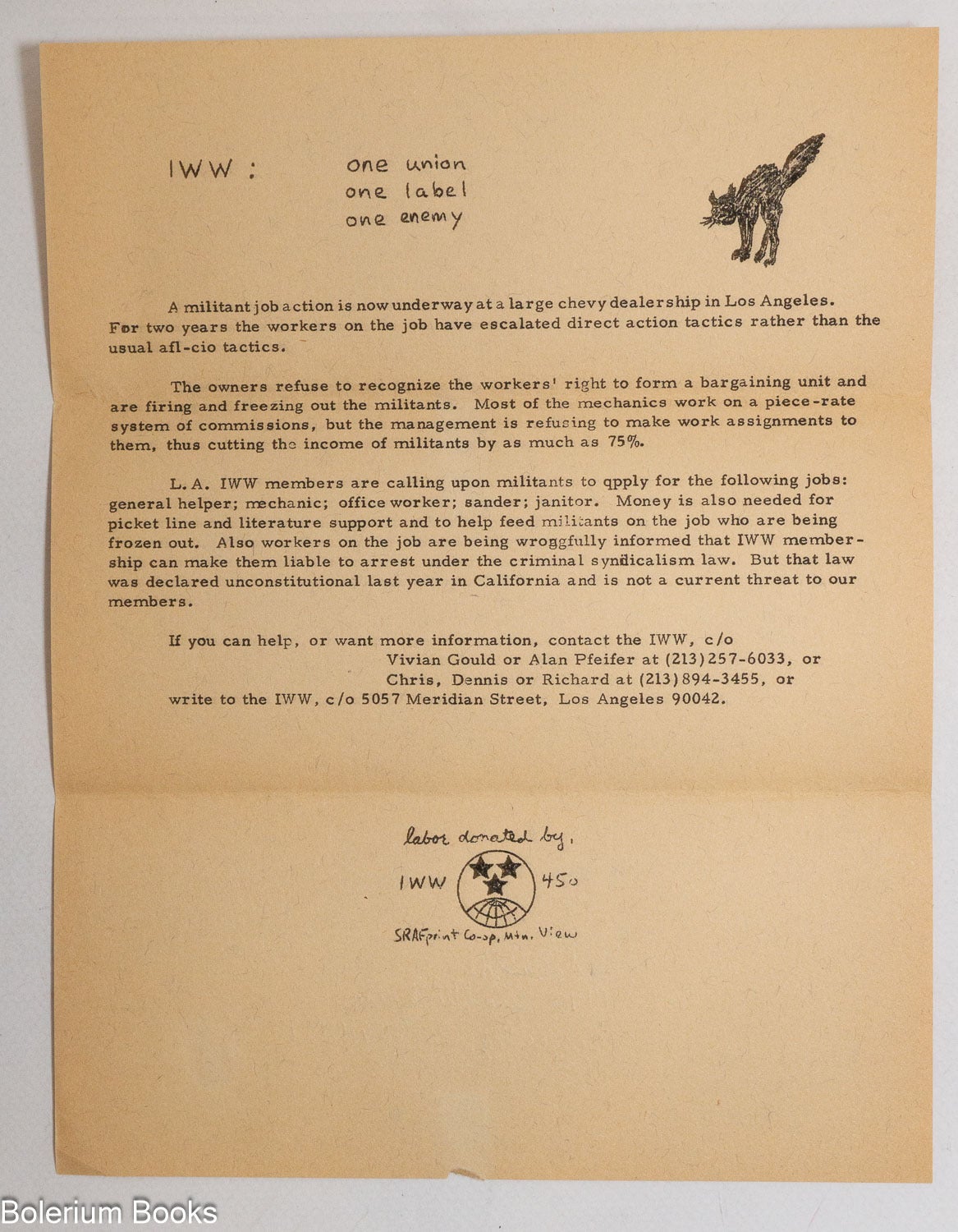 Letter requesting support for unionization campaign at a Los Angeles ...
