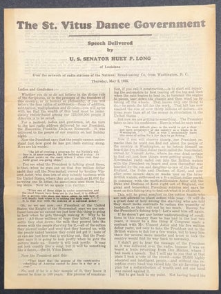 Cat.No: 337133 The St. Vitus dance government. Speech delivered by Huey P. Long over the...