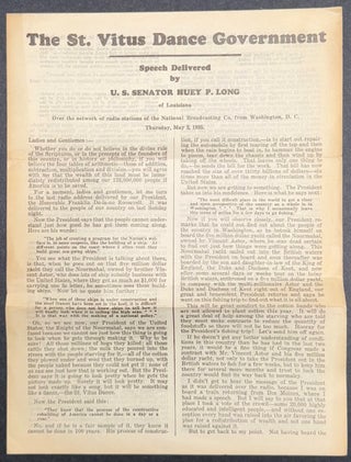 Cat.No: 337133 The St. Vitus dance government. Speech delivered by Huey P. Long over the...