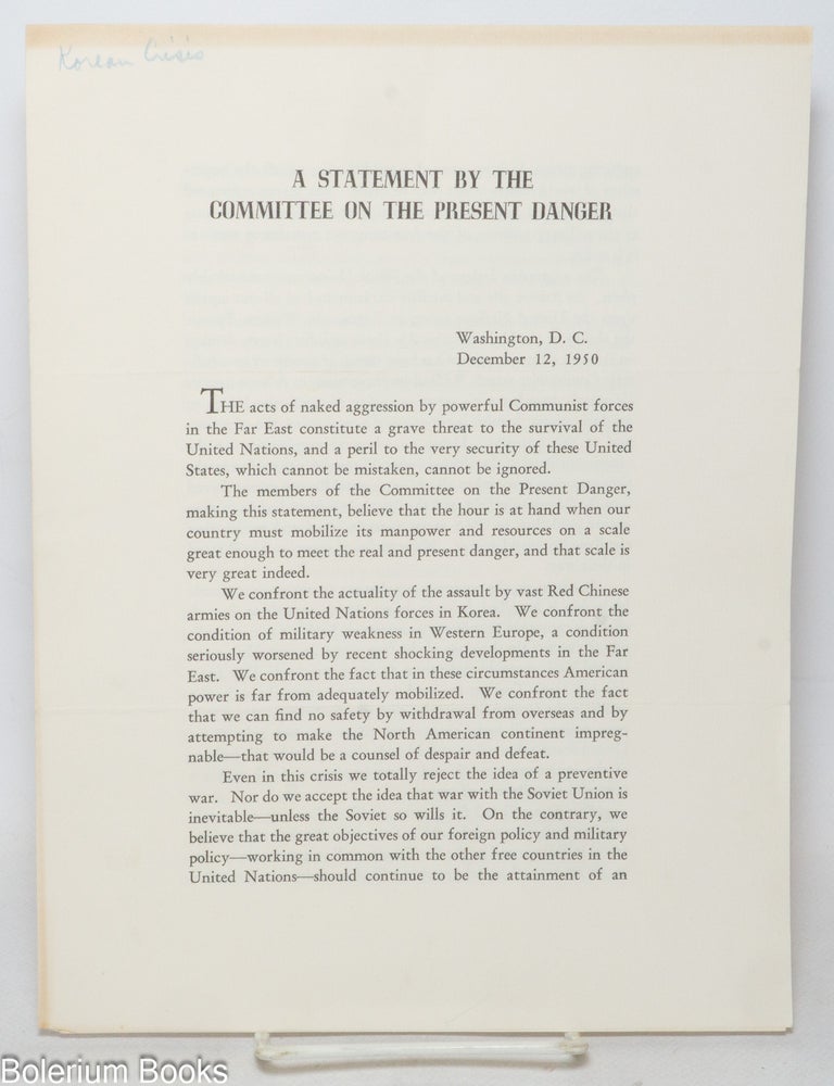 Cat.No: 338441 A Statement by the Committee on the Present Danger