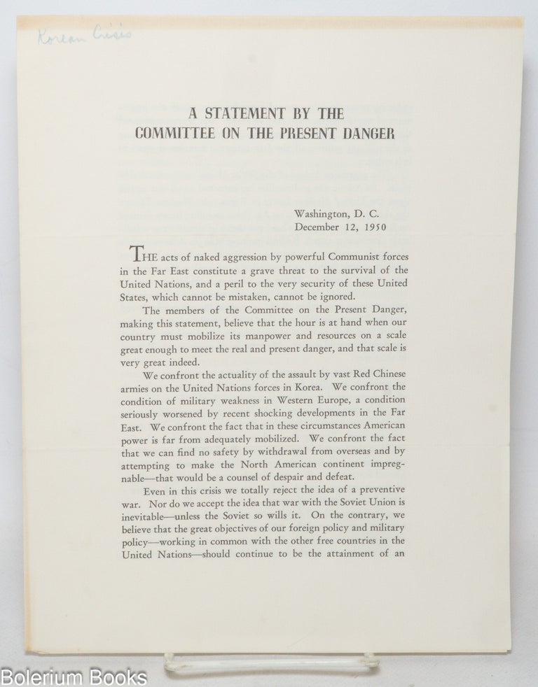 Cat.No: 338441 A Statement by the Committee on the Present Danger