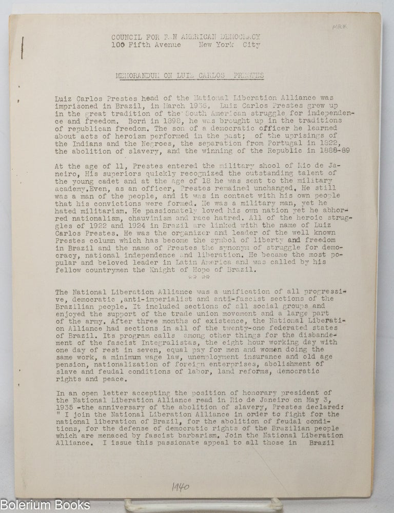 Cat.No: 338505 Memorandum on Luiz Carlos Prestes