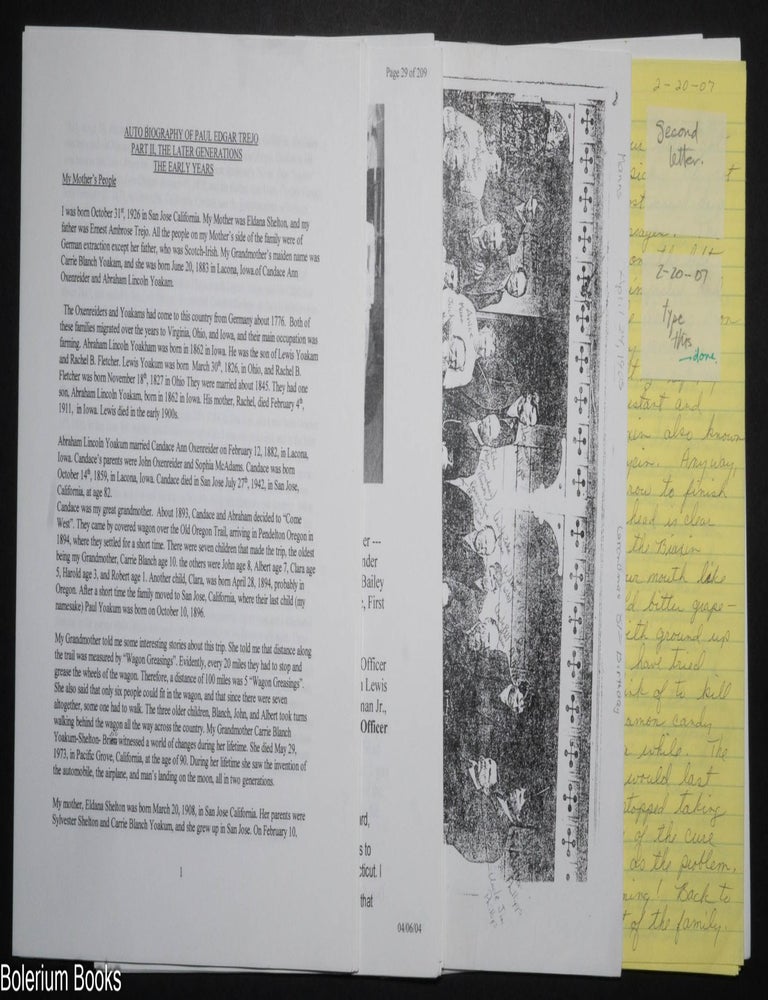 Cat.No: 338522 Autobiography of Paul Edgar Trejo. Part II, the Later Generations, the Early Years. Paul Edgar Trejo.