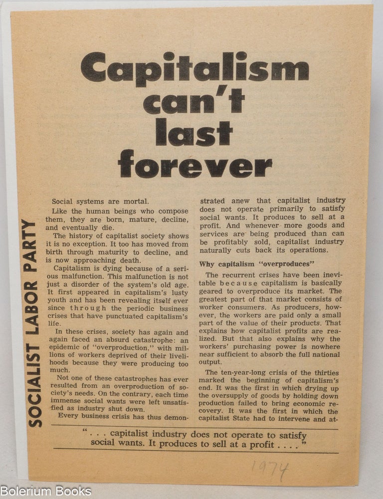 Cat.No: 338527 Capitalism can't last forever